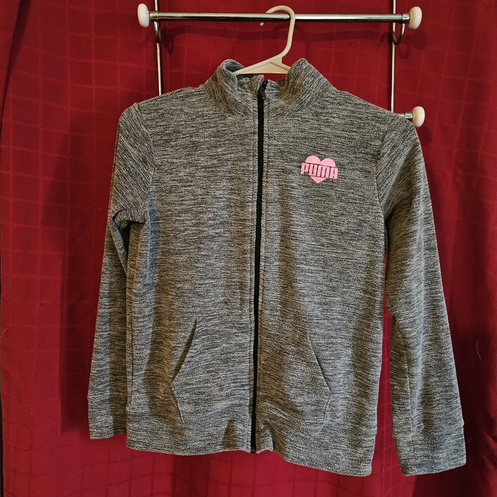 Girls 12/14 Puma Kids Heather Gray Full-Zip Hoodie